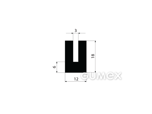 "U" Gummiprofil, 18x12/3mm, 60°ShA, EPDM, -40°C/+100°C, schwarz, 